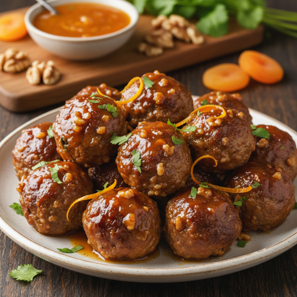 Savory Walnut Meatballs with Zesty Apricot BBQ Glaze recipe