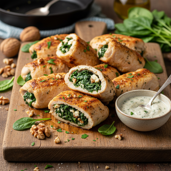 Savory Walnut & Spinach Chicken Rolls recipe
