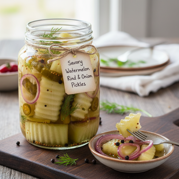 Savory Watermelon Rind and Onion Pickles recipe