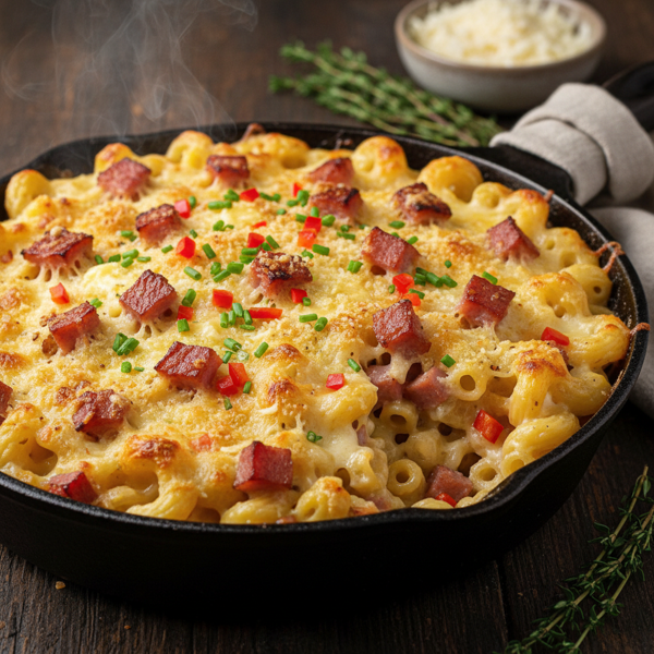 Savory White Cheddar & Ham Macaroni Bake recipe