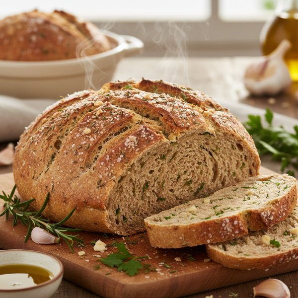 Savory Whole Wheat Garlic Herb Bread recipe