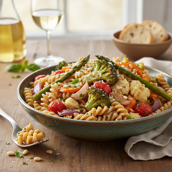 Savory Whole Wheat Pasta Primavera with Roasted Veggies recipe