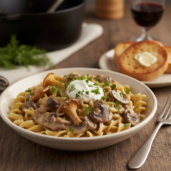 Savory Wild Mushroom Stroganoff recipe