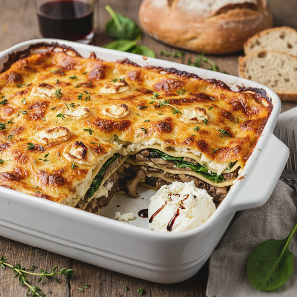 Savory Wild Mushroom & Goat Cheese Lasagna recipe