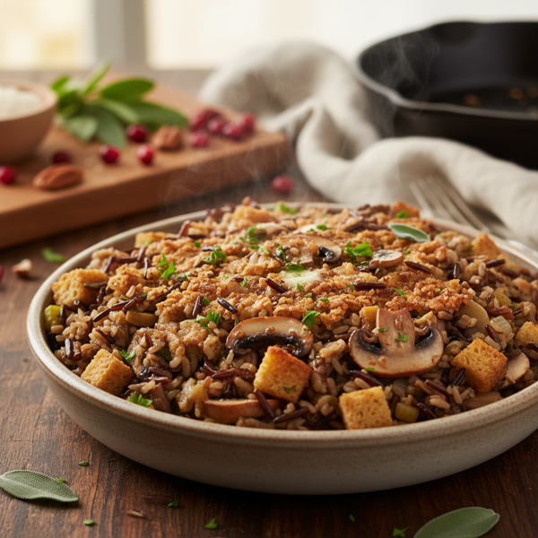 Savory Wild Rice and Mushroom Stuffing recipe