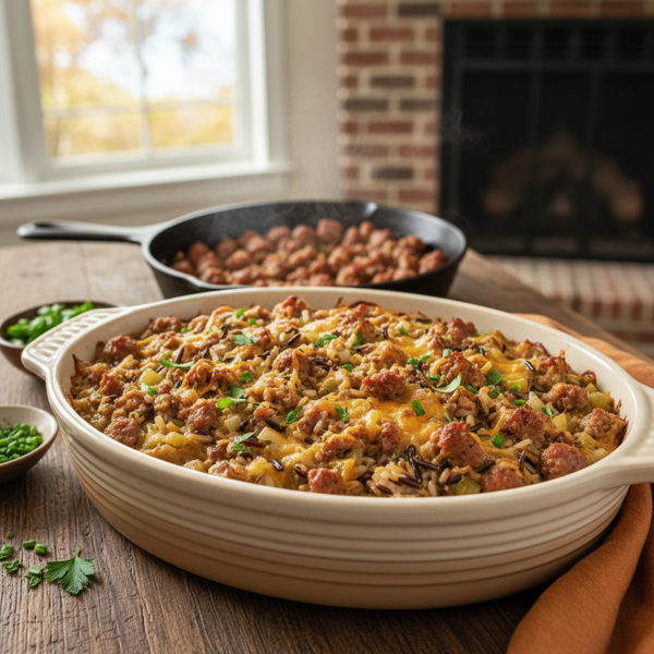 Savory Wild Rice and Southern Sausage Bake recipe
