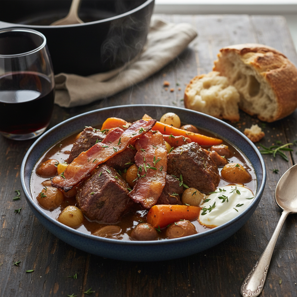 Savory Winter Beef Stew with Bacon and Vegetables recipe