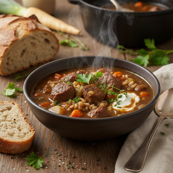 Savory Winter Beef & Barley Stew recipe