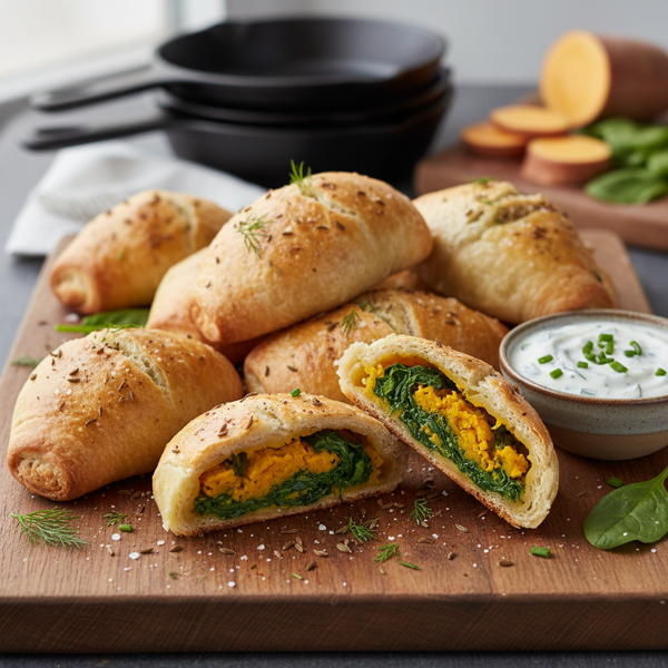 Savory Yam and Spinach Knishes recipe