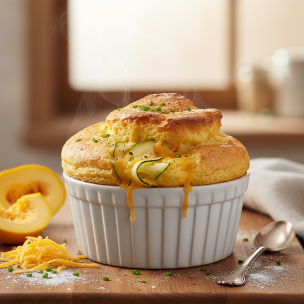 Savory Yellow Squash Cheddar Soufflé recipe