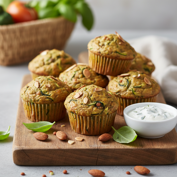 Savory Zucchini Basil Muffins with Lentils and Almonds recipe