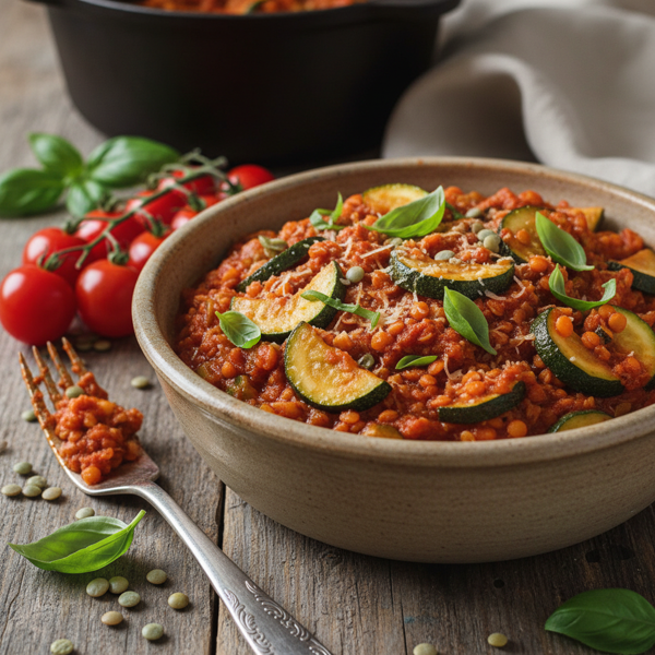 Savory Zucchini and Lentil Marinara recipe