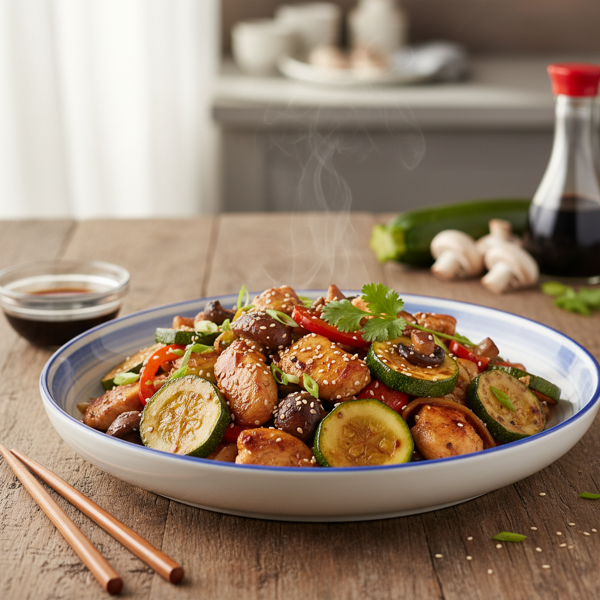 Savory Zucchini and Mushroom Chicken Stir Fry recipe