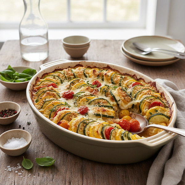 Savory Zucchini and Summer Squash Bake recipe