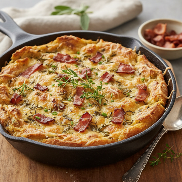 Savoury Herb and Bacon Bread Pudding recipe