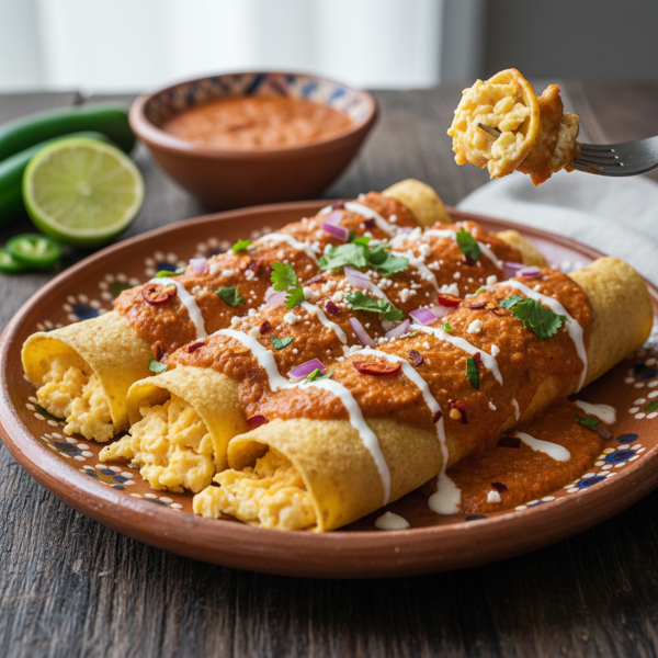 Scrambled Egg Enchiladas with Spicy Tomato Sauce recipe