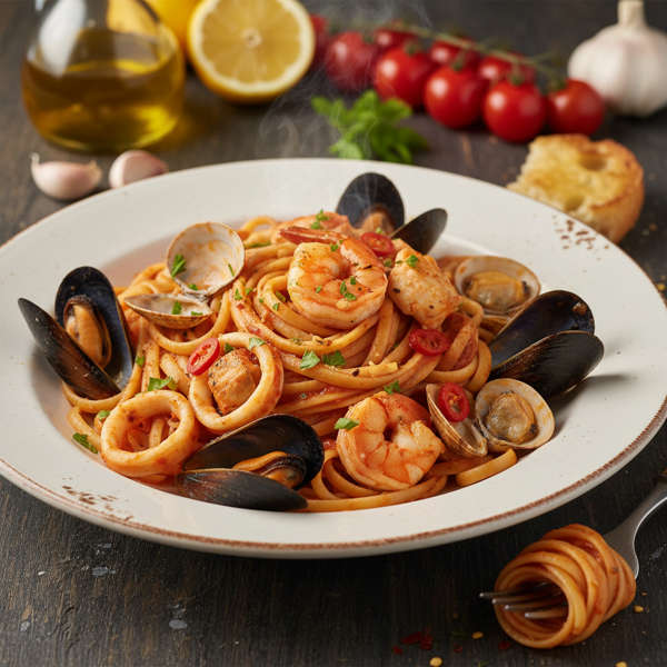 Seafood Linguine in Spicy Tomato Sauce recipe