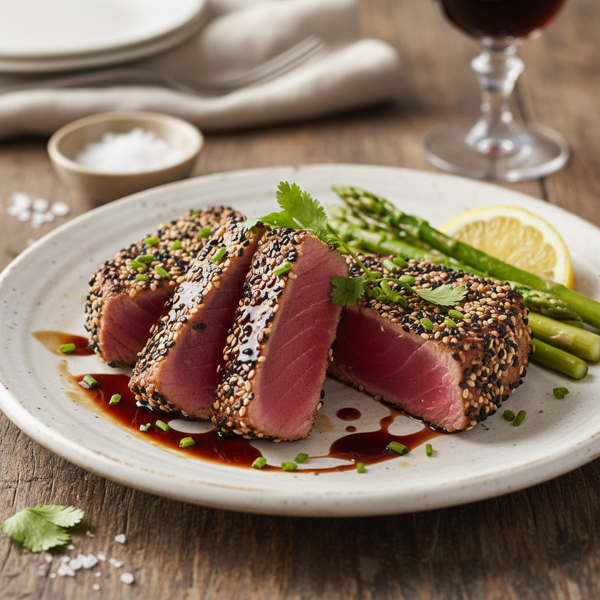 Seared Sesame Tuna Steaks with Velvety Balsamic Reduction recipe