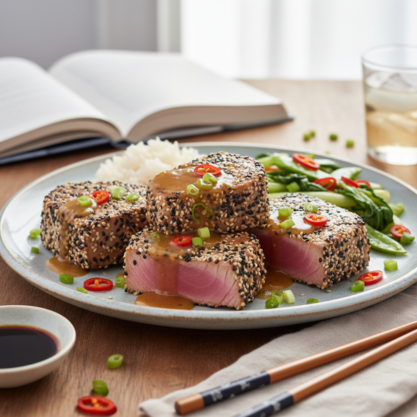 Sesame-Crusted Grilled Tuna Steaks with Ginger Soy Glaze recipe