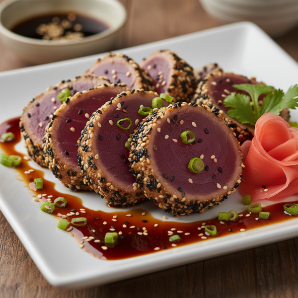 Sesame-Encrusted Seared Tuna with Savory Japanese Sauce recipe