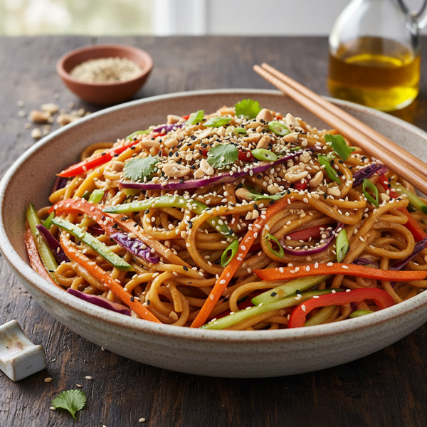 Sesame-Infused Peanut Noodles with Crunchy Veggies recipe
