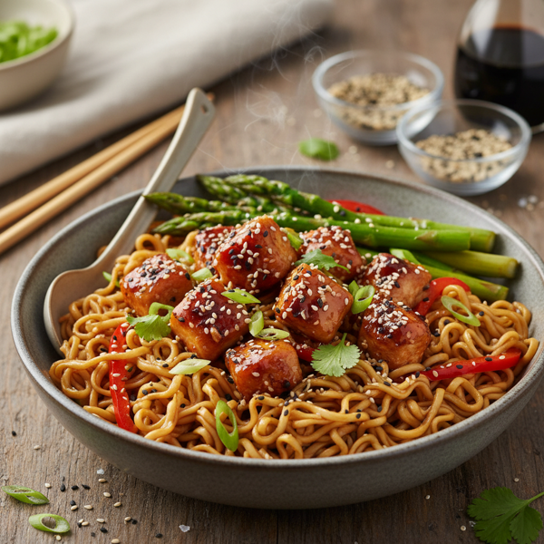 Sesame Chicken and Asparagus Noodle Bowl recipe