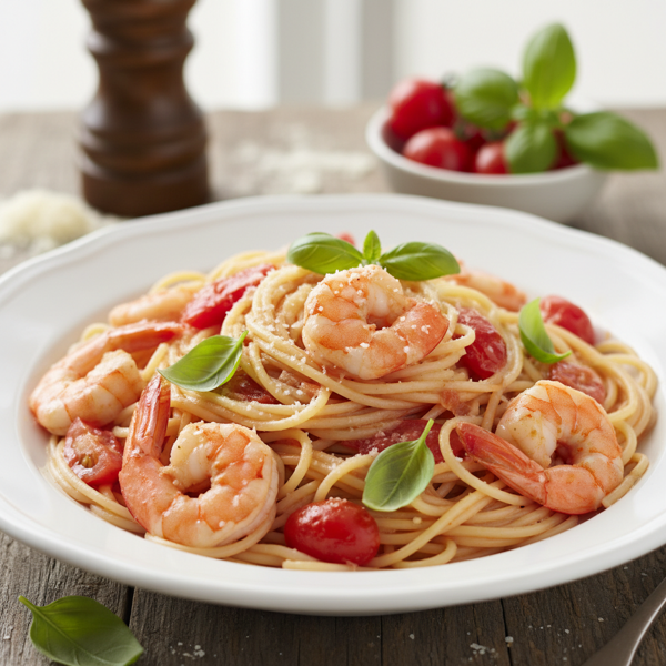 Shrimp Capellini in Creamy Tomato Basil Sauce recipe