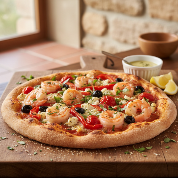 Shrimp Delight Mediterranean Pizza recipe