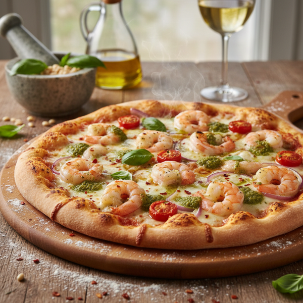Shrimp and Basil Pesto Delight Pizza recipe