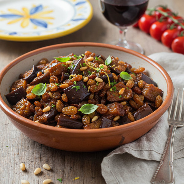 Sicilian Eggplant Delights with Raisins and Pine Nuts recipe