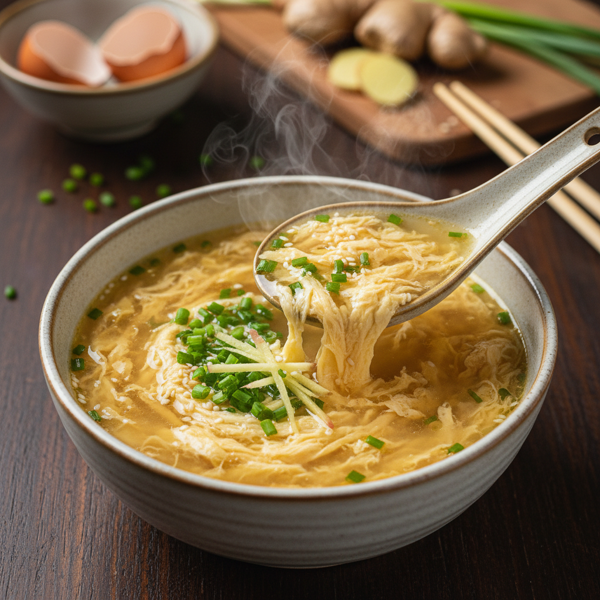 Silken Egg Drop Soup with Chives and Ginger recipe