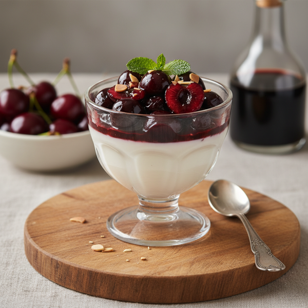 Silky Almond Panna Cotta with Lush Cherry Balsamic Compote recipe