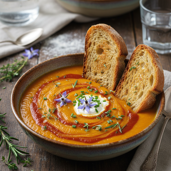 Silky Butternut Squash & Herb-Infused Tomato Soup recipe