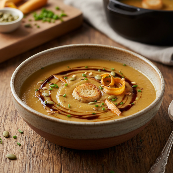 Silky Caramelized Onion and Root Vegetable Soup recipe
