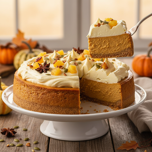 Silky Pumpkin Cheesecake with Pineapple Whipped Cream Topping recipe