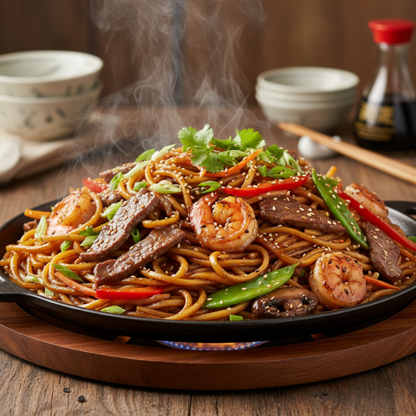 Sizzling Beef and Shrimp Lo Mein recipe