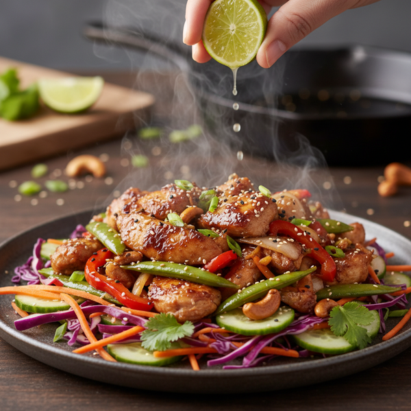Sizzling Chicken Stir-Fry over Crunchy Veggie Slaw recipe