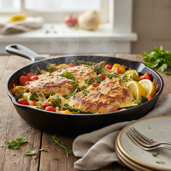 Sizzling Chicken and Cheesy Garden Medley recipe