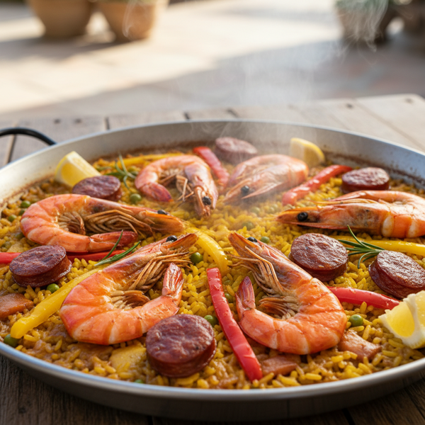 Sizzling Shrimp and Smoked Sausage Paella recipe