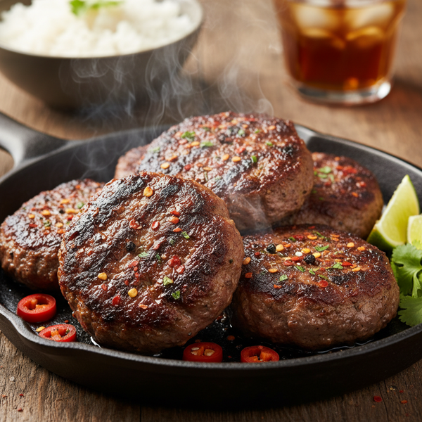 Sizzling Spicy Broiled Beef Patties recipe