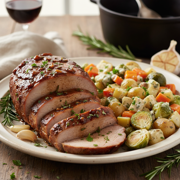 Slow-Braised Garlic Herb Pork Loin with Creamy Vegetable Medley recipe