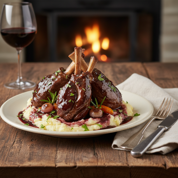 Slow-Braised Lamb Shanks in Wine Reduction recipe