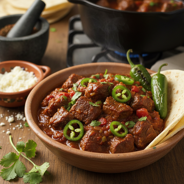 Slow-Cooked Beef Guisada with Spicy Serrano recipe