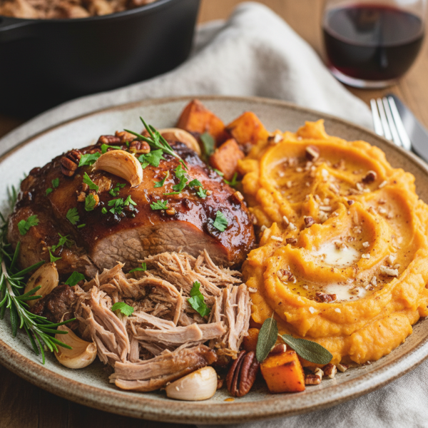 Slow-Cooked Garlic Herb Pork with Sweet Potato Delight recipe