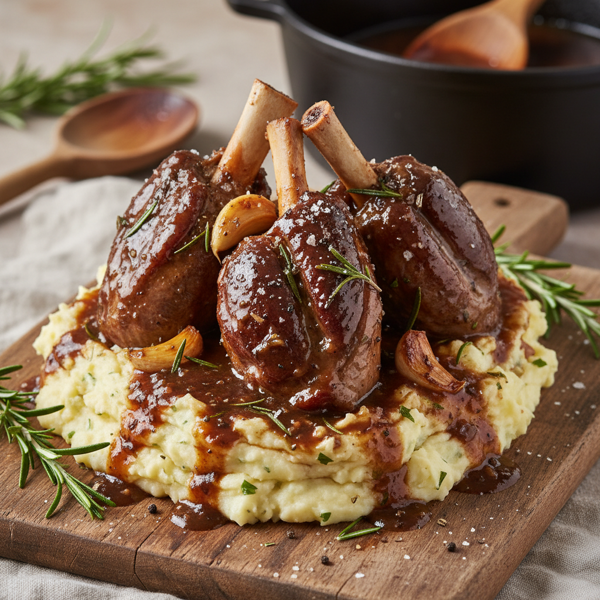 Slow-Cooked Garlic & Rosemary Braised Lamb Shanks recipe