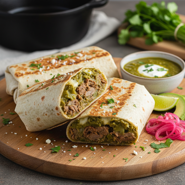 Slow-Cooked Green Chili Beef Burritos recipe