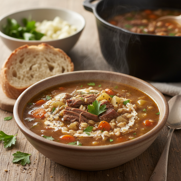 Slow-Cooked Hearty Beef and Barley Soup recipe