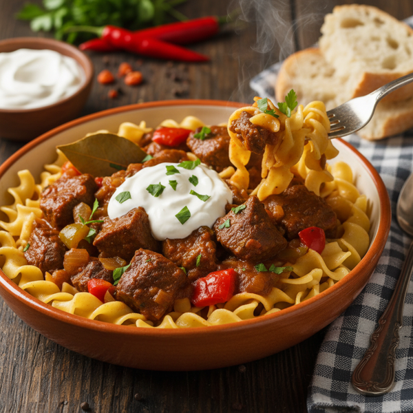 Slow-Cooked Hungarian Beef Goulash with Noodles recipe