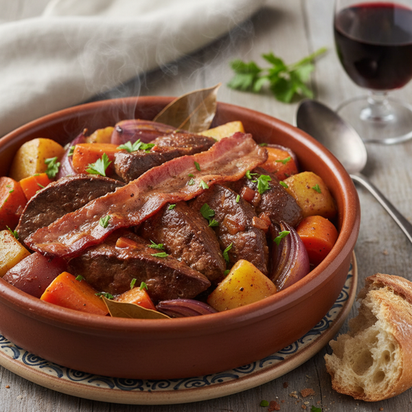 Slow-Cooked Spanish Beef Liver with Bacon and Vegetables recipe