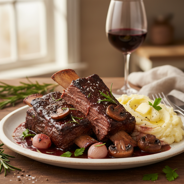 Slow-Cooked Tender Beef Short Ribs with Luxurious Red Wine Gravy recipe
